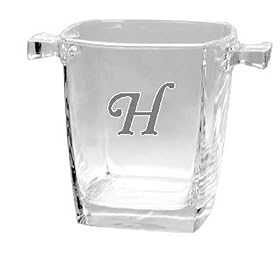 Culver Inc., Monogram H Square Base Glass Cooler Ice Bucket by Culver
