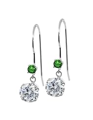 1.13 Ct Round I/J Diamond Green Diamond 14K White Gold Earrings