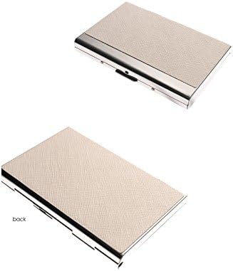 Excuve Business Card Holder Personalized Cowhide Briefs Metal Skin Case 3.74"X2.56"X0.47" Ivory