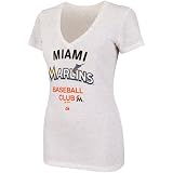 MLB Women's Miami Marlins City Pretty Short Sleeve Deep V-Neck Confetti Flecked Tee (White With Multi, Medium)