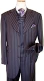Extrema by Zanetti Charcoal Grey/Violet Pinstripes Super 130'S Italian Wool Wideleg Vested Suit