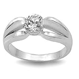 .925 Sterling Silver Engagement Ring with Top Quality 0.50 Carat Total Weight Diamond Colored Cubic Zirconia, Adorned with a Solitary Round Cut CZ Center Stone, Free Shipping, Sale Price Offer, Comes with Free Special Gift Pouch and Box