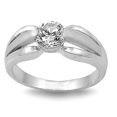 .925 Sterling Silver Engagement Ring with Top Quality 0.50 Carat Total Weight Diamond Colored Cubic Zirconia, Adorned with a Solitary Round Cut CZ Center Stone, Free Shipping, Sale Price Offer, Comes with Free Special Gift Pouch and Box