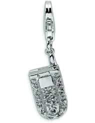 Sterling Silver Flip Cell Phone CZ with Lobster Clasp Charm