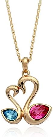 Authentic Austrian red and blue crystal 18k gold plated mother and child swan necklace with Swarovski Elements jewelry