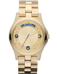 Marc Jacobs MBM3162 Womens Gold Tone Stainless Steel Bracelet Gold Dial Blue Accents Watch