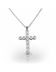 14KT White Gold Stunning Bezel Cross Diamond Pendant. 1/2 CTW
