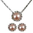 Crystal Circlet Cultured Pearl Platinum Overlay Sterling Silver Pendant Necklace & Earrings Set, Natural Lavender