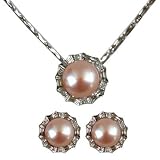 Crystal Circlet Cultured Pearl Platinum Overlay Sterling Silver Pendant Necklace & Earrings Set, Natural Lavender