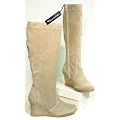 4376 Tamaris Leder Stiefel taupe mit Keilabsatz