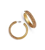 Gold Tone Smokey Topaz Swarovski Crystal Hoop Earrings