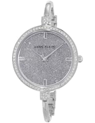 Anne Klein Womens AK/1491PVSV Swarovski Crystal Accented Silver-Tone Thin Bangle Watch