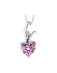 Created Pink Sapphire Heart Pendant Necklace with Diamond Accent 2.0 Carats (ctw) in Sterling Silver with Chain