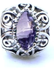 Sterling Silver Swirl Floral Charm with Amethyst February Birthstone , Fits Jovana, Pandora, Chamilia Bracelet