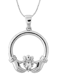 A Silver Breeze Claddagh Necklace Sterling Silver - April Birthstone ASBN-CLD4