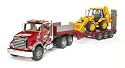 Bruder Mack Granite Flatbed Truck with JCB Loader Backhoe