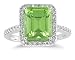 Emerald Cut Peridot and Diamond Ring 14K White Gold