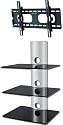 PACKAGE DEAL! 3 SHELVES Wall Mount for Audio Video Components-BLACK  Glass SILVER Tube + TILTABLE Bracket for ALL TV Brands 23 24 26 27 28  30 32 37 inch Flat Panel-HD Ready Screen
