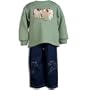 Le Top Giddy Up Thermal Waffle Weave Knit Shirt and Denim Pant Set with Pony Appliques, Sage Green, 18 Months