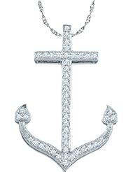 0.15CTW DIAMOND ANCHOR PENDANT 10K White-gold Real Charm Pendant