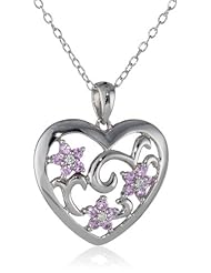 Sterling Silver Pink Sapphire and Diamond Heart Pendant Necklace (0.03 cttw, G-H Color, I2-I3 Clarity), 18"