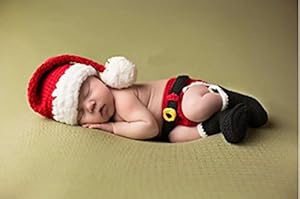 Jastore® Photography Prop Christmas Santa Knitted Crochet Costume Diaper Shoes