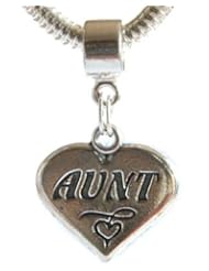 Aunt Heart Solid Sterling Silver Charm Bead Fits All Brands of European Bead Bracelets