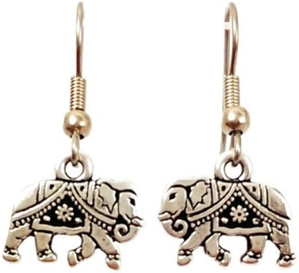 Surgical Steel Dangle Earrings Indian Elephant Silver Tone
