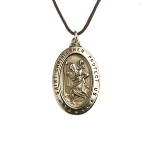 Saint Christopher Peace Bronze Pendant Necklace on Adjustable Natural Fiber Cord