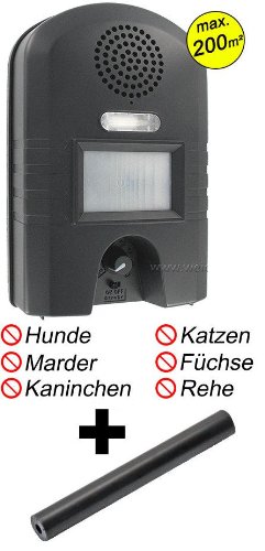Ultraschall Vertreiber mit Bewegungsmelder & BLITZ - Marderabwehr, Katzenabwehr und Waschbärenabwehr -Gerät