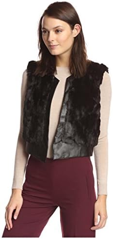 The Cue Women's Katrina Faux Fur Cropped Vest, Black/Black, M US