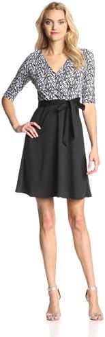 Star Vixen Women's Print Top Solid Skirt Wrap Dress