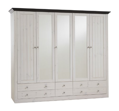 Steens 31711513 Kleiderschrank Monaco 201.5 x 228 x 60 cm in Kiefer massive,weiß und dunkelbraun