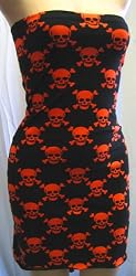 Mosquitohead Women's SKULL PRINT TUBE DRESS- Orange/Black OR White/Black