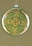 Gold Luck of the Irish Celtic Cross Religious Glass Disk Christmas Ornament 4