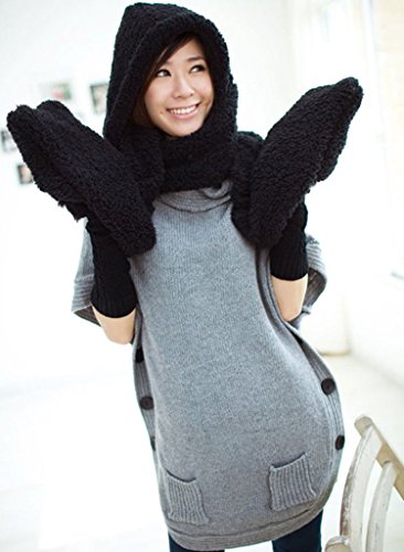 Spring Fever Womens Cute Winter Thick Gloves Earflap Hat Scarf Set