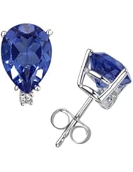 7X5mm Pear Sapphire and Diamond Stud Earrings in 14K White Gold