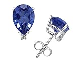 6X4mm Pear Sapphire and Diamond Stud Earrings in 14K White Gold