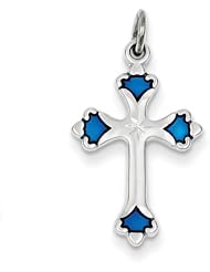 Sterling Silver Blue Enameled Budded Cross Charm