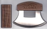 Alaskan Ulu Etched Mountain Vista Wood Handle Knife & Display Stand