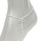 Fashion Jewelry ~Silvertone Ribbon Accented with Crystals Anklet (Style Anklet 062 16)