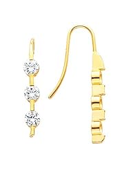 14K Yellow Gold Three-Stone Diamond Earrings - 1.50 Ct. Total Weight -- LIFETIME WARRANTY