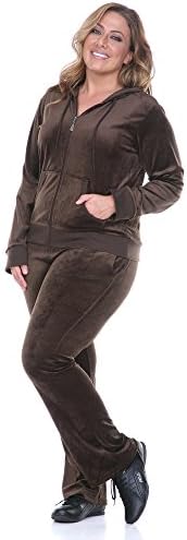 White Mark Women's 2 Piece Plus Size Velour Set in Brown - Solid Colors - 3XL