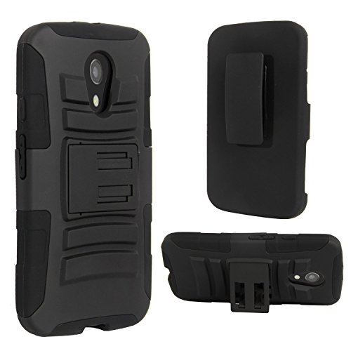 Motorola G (2nd Generation) Case, E LV Motorola Moto G (2nd Generation) Holster Case Cover - Dual Layer Armor Defender Protective Case Cover with Belt Swivel Clip for Motorola g (2nd Generation) 2014 with 1 Stylus - BLACK