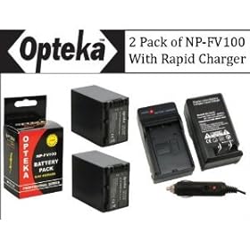 2 Pack of Sony NP-FV100 5 Hour Replacement Battery + Rapid AC/DC Battery Charger For The Sony NEX-VG10, HDR-CX560V, HDR-CX700V, HDR-CX360V, HDR-TG5V, HDR-CX110, DCR-SR68/L, DCR-SR68/R, DCR-SR68