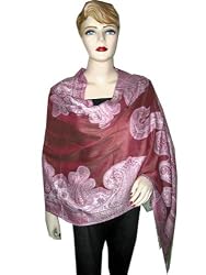 Shawls and Scarves-Maroon Paisley Indian Pashmina Shawl Free Shipp