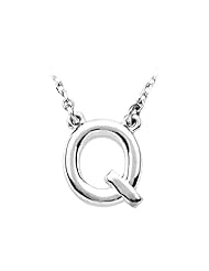 Block Initial Necklace in Sterling Silver, Letter Q