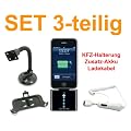 Apple iPhone 3GS Reiseset inklusive KFZ Halterung mit Schwanenhals + spiral Ladekabel + Zusatzakku 1000 mAh