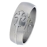 2 Piece Satin & Polished Stainless Steel Laser-Cut Cross Ring(8.0 mm) - Sizes 7-12