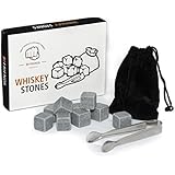 4Friends&reg; Whiskey Stones Set - 9 Premium Reusable Whiskey Chilling Stones in Gift Box with Velvet Carrying Pouch and 1 Set of Tongs - Made with 100% Pure Soapstone